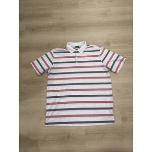Nike Dri- Fit Mens XL Golf Polo Shirt Pink White Gray Stripe Pink Nike Swoosh